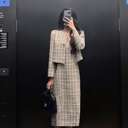 Демисезонное дизайнерское модное платье, комплект, 2025 года, изысканный стиль, легкий роскошный стиль, в стиле Шанель