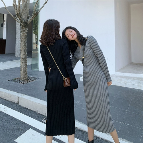 Демисезонное трикотажное платье, длинный свитер, зимняя юбка