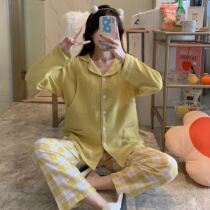 Spring and autumn thin cotton gauze confinement clothing summer maternity pajamas postpartum nursing long-sleeved large size sweat-absorbing and breathable
