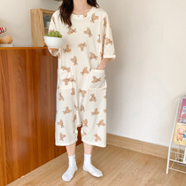 Nightdress one-piece anti-light summer confinement clothing cotton pajamas thin nursing clothes breastfeeding postpartum pregnant women pregnancy period
