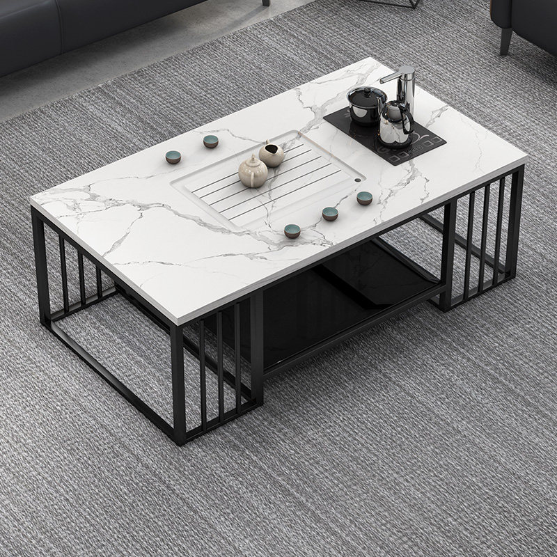 Office sofa Burning Stone Kongfu Tea Table Minima Modern Marble Tea Table Office Tea Table with induction cooktop