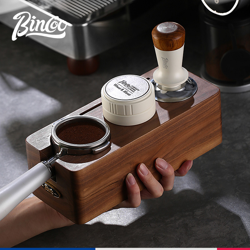 Bincoo コーヒータンパー パウダーディストリビューター 木製ベース エスプレッソマシン マッチング機器コンビネーション 51/58mm