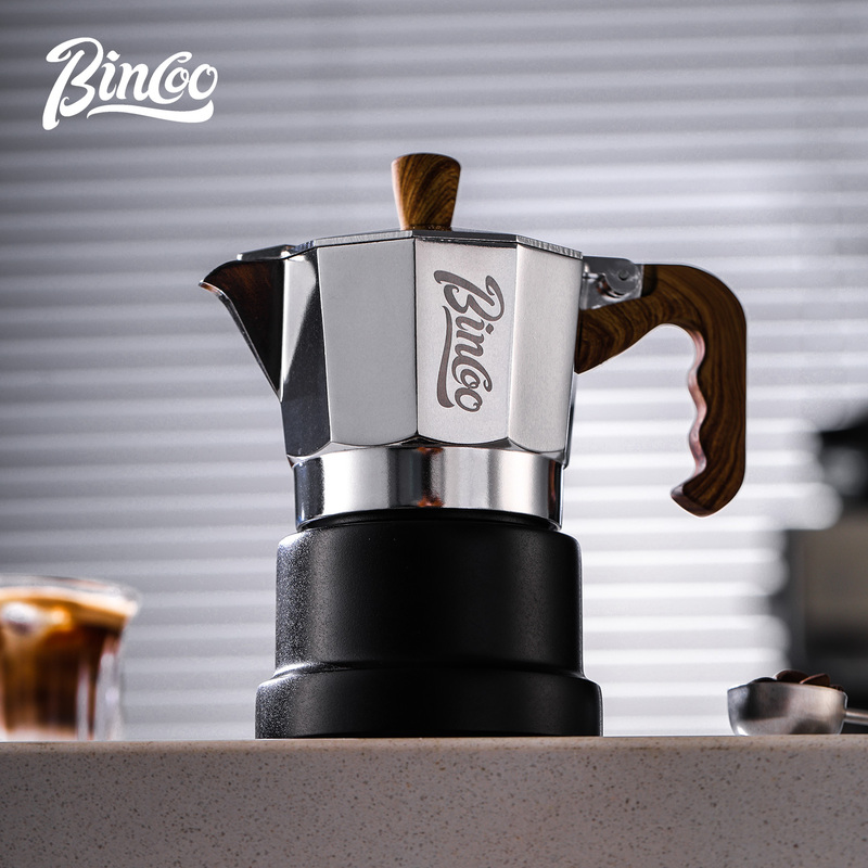 Bincoo Silver and Black Three-Valve Moka Pot Coffee Maker Outdoor Espresso Extraction Set Small Household Coffee Appliance