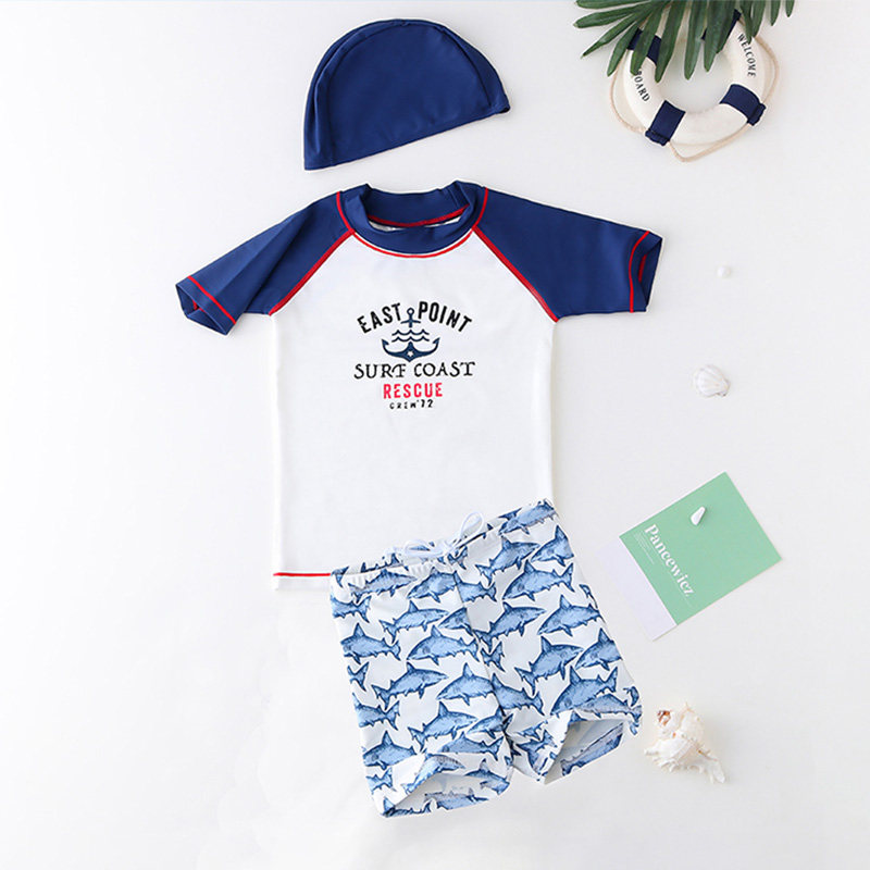 Korean children's swimsuit Boys middle and large children's short sleeve quick-drying vacation swimsuit Baby two-piece swimsuit wetsuit boys