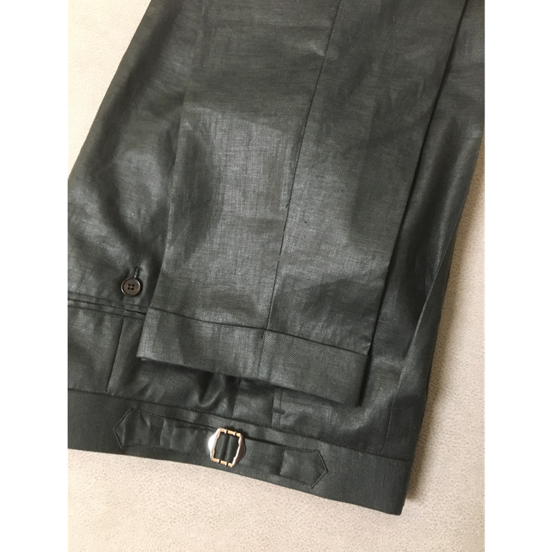 Summer Men's Old Money Style Mercerized Linen Naples Nine-Point Cuffed Dress Pants, Vintage Mid-Rise Slim Straight Leg