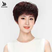 Hand-woven wig Womens short hair Short curly hair middle-aged and elderly mother real hair wig full headgear natural breathable type