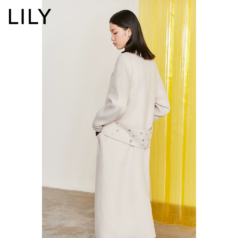 Lili LILY Women 2019 mùa thu và mùa đông len nguyên chất len ​​hai mặt áo len dài 119420F1103 - Áo khoác dài