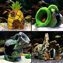 Fish and shrimp doll house small landscaping resin fish tank ornaments submerged creative cartoon aquarium to Avoid pineapple house decoration