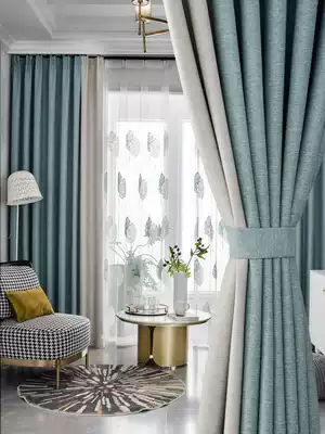 Color-matching curtains shading 2021 new bedroom living room modern simple light luxury cotton and linen finished products high-end atmosphere
