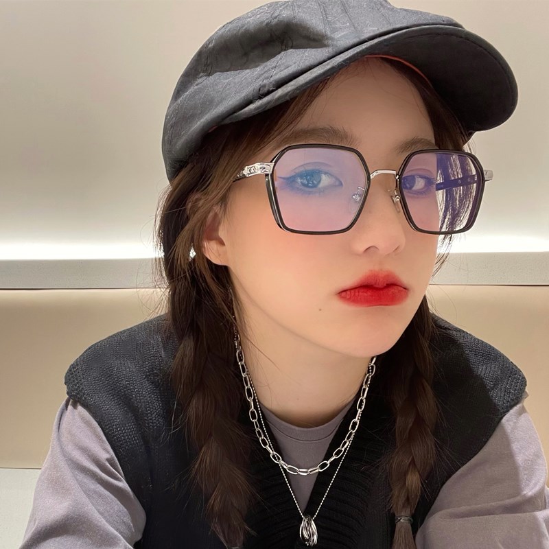 In wind network red color color large frame myopia glasses female finished product with degree of Han edition tide face thin glasses frame