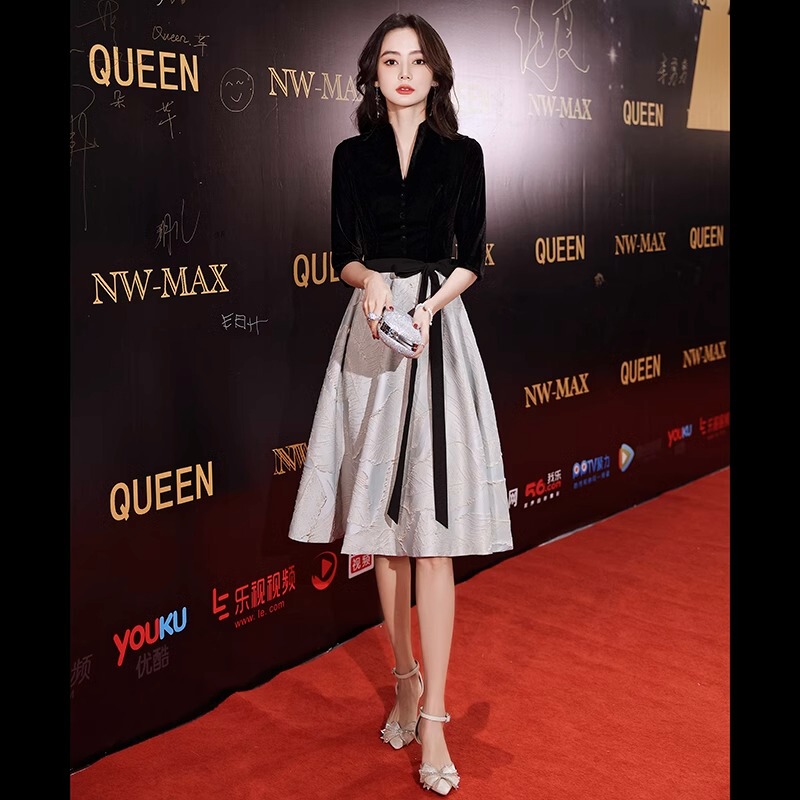Black Evening Dress 2026 New French Style High-End Banquet Host Long Dress Art Exam Coming-Of-Age Ceremony for Women