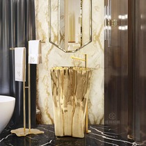 轻奢立柱式洗手盆一体落地式意式不锈钢家用异形创意洗手台设计师