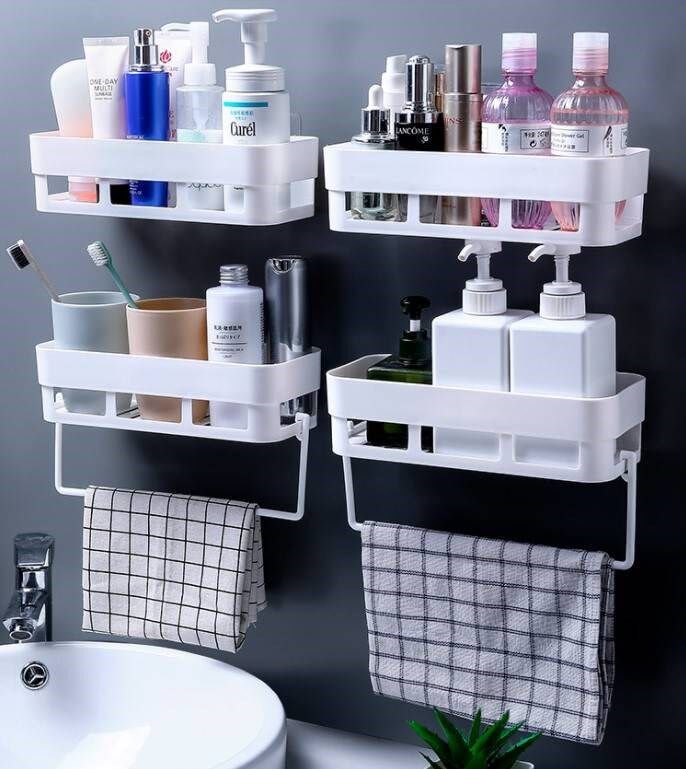 Bathroom rack wall hanging large capacity large nail-free bathroom patch bath wall hook basket storage rack