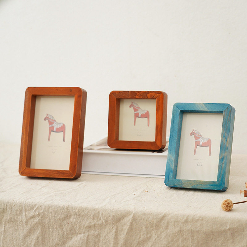 Creative Retro Wood Wood Redwood Glass Little Wood Frame Steps Photo Mini Photo Photo Stand