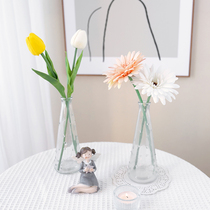 Shihi creative minimis INS Wind Nordic small number Rain spot transparent glass vase mesh red tulip rose flower arrangement