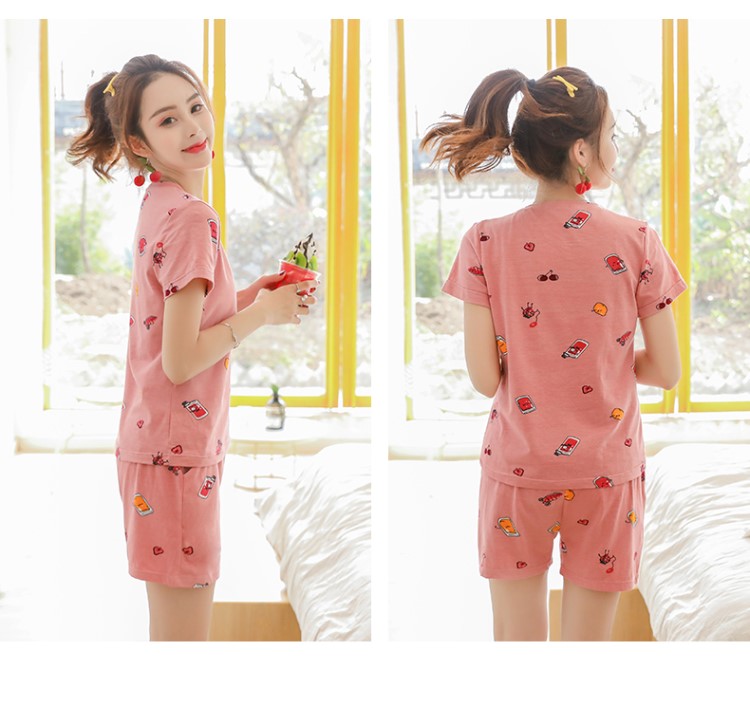 Bộ đồ ngủ nữ cotton mùa hè ngắn tay hai mảnh phù hợp với mùa hè Phiên bản Hàn Quốc của sinh viên tươi hè mùa hè mỏng phần dịch vụ tại nhà mùa xuân và mùa hè - Cặp đôi bộ đồ ngủ