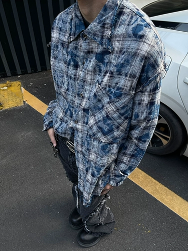 Maxdstr American Hip-Hop Tie-Dye Проверьте разбросанную рубашку мужчины и женская рубашка свободная осенняя модная бренд