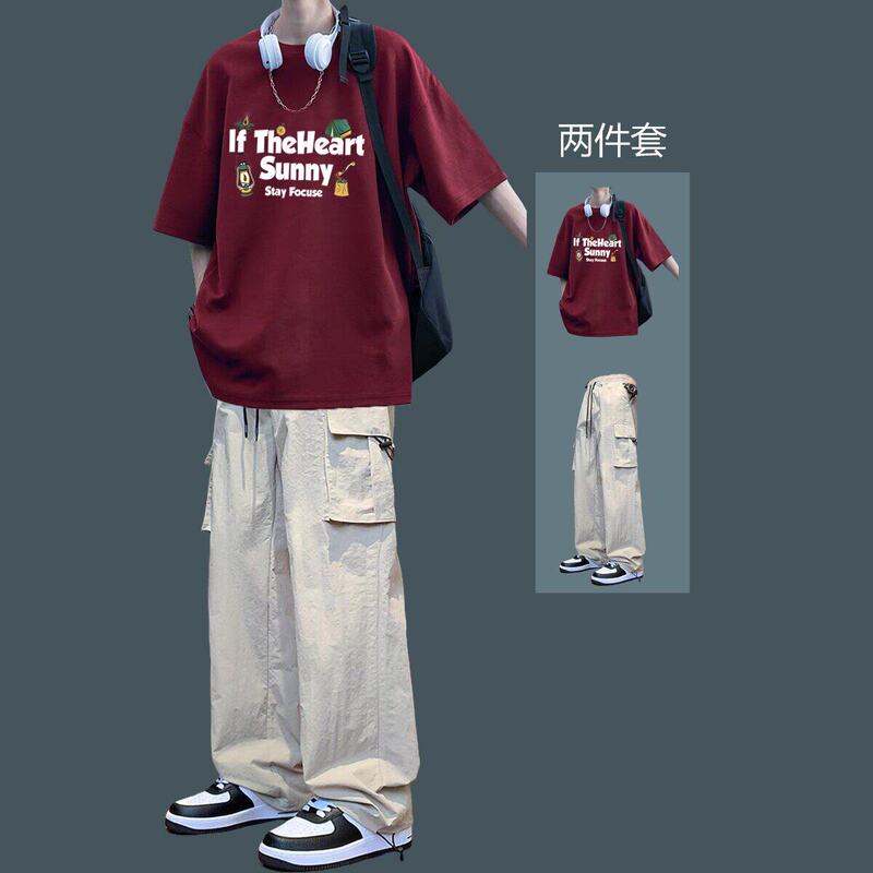 Summer New Style T-Shirt Short-Sleeved Suit for Boys, Trendy Teenagers, Fashionable and Handsome Men's Clothing, Summer Clothes