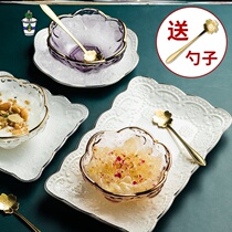 Ice Powder Special Bowl Mesh Red Brief About Home Heat & Creative Dessert Bowls Net Red Burning Fairy Grass Dormitory Transparent Glass Bowl