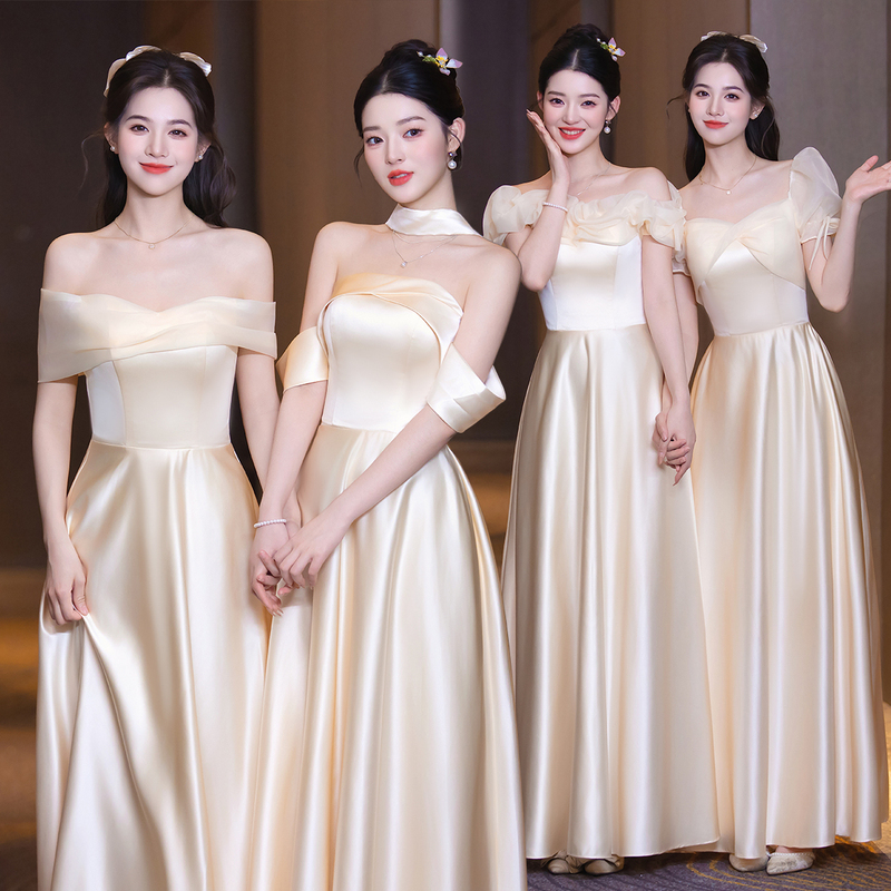 Champagne-Colored Bridesmaid Dress with a Fairy-Like Aura, 2026 New High-End Niche Sister Group Dress, Suitable for Petite Individuals and Can Be Worn Casually