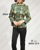 22 Green gold rich flower brocade fashion improvement medium and long sleeve Lady Tang suit fashion mother wedding coat autumn and winter