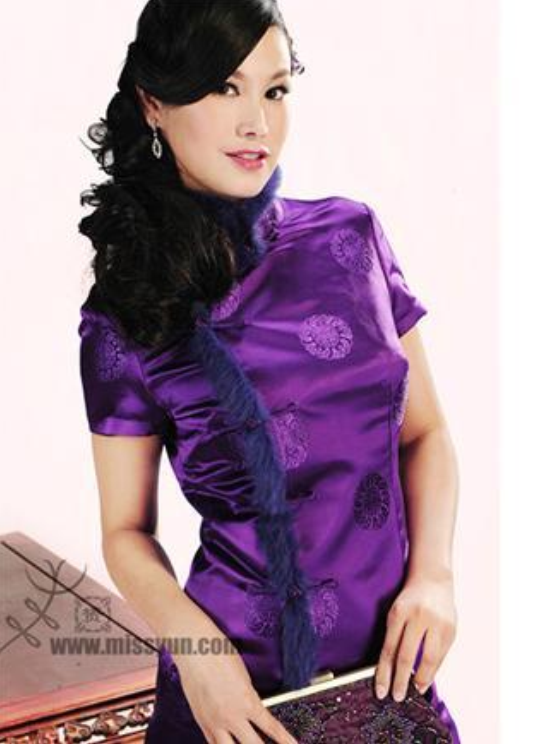 Purple Court Canon Chinese style brocade inlaid fur fashion improvement qipao Republic of the country Wind blouses Tangclothing autumn and winter cover