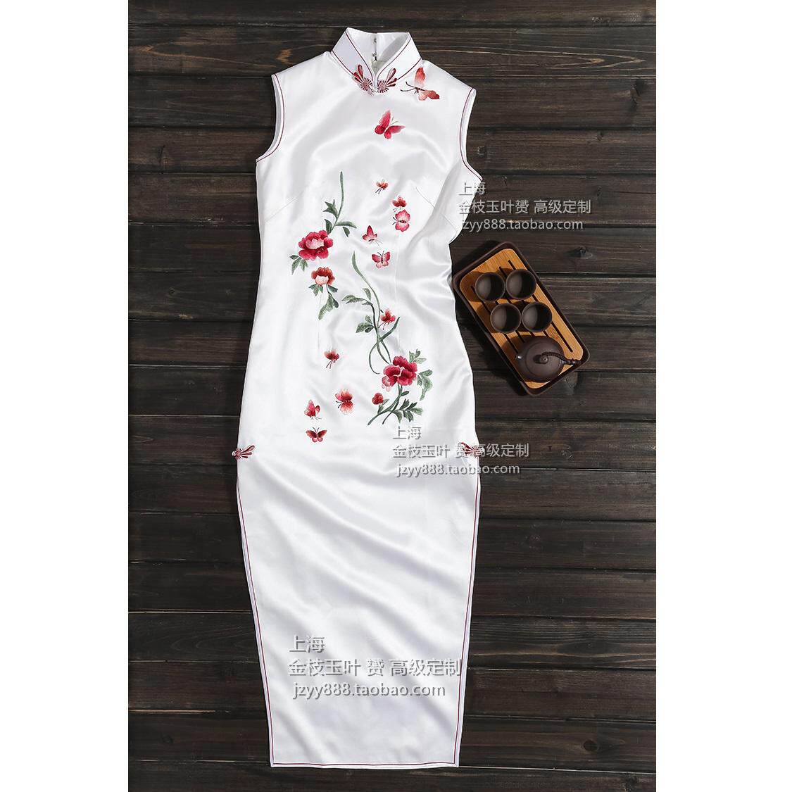 Randa Silk Silk Satin embroidered rose saucer fly sleeveless open band robe girl daily Republic of China