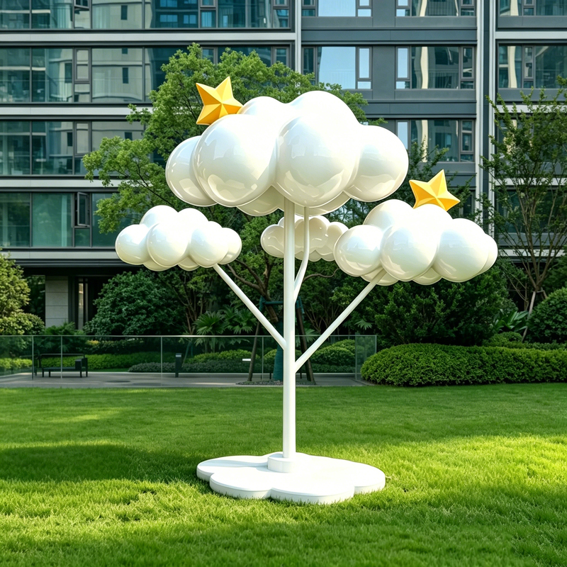 Fiberglass Cloud Tree Sculpture, Popular Photo Spot, Outdoor Sales Office Garden Lawn Star Cloud Decorations