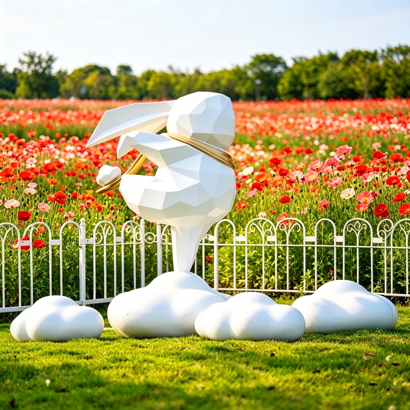 Outdoor Abstract Fiberglass Rabbit Sculpture Internet Celebrity Check-In Photo Decoration Geometric Cartoon Rabbit Cloud Ornaments