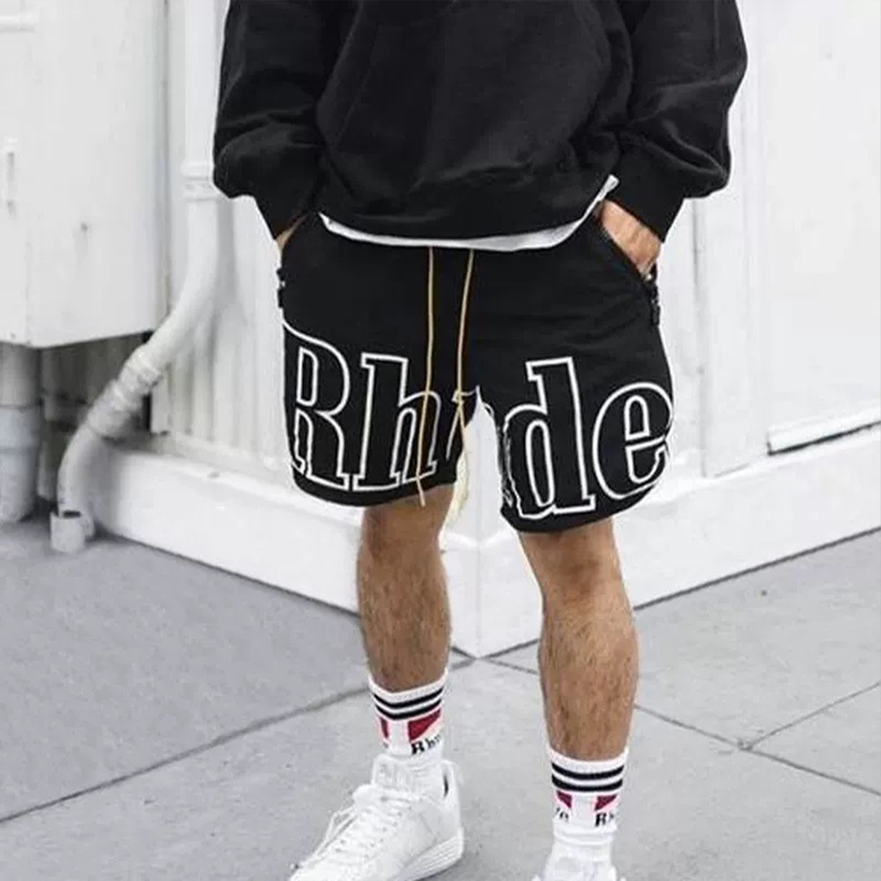 Rhude American-Style Letter Print Casual Basketball Shorts High Street Reflective Zipper Pocket Loose Five-Point Shorts