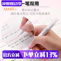 Japans Kokuyo double-head thick and thin marker pen learning notes focus mark dual-use fluorescent marker pen meeting record marker color key point light gray eye protection