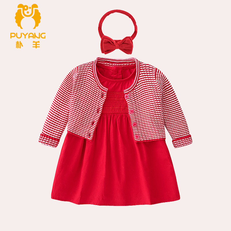 Baby girl clothes spring and autumn dress princess skirt red dress baby 100th birthday dress girls clothes