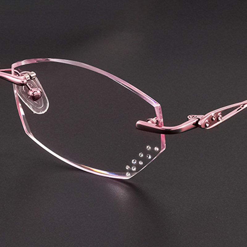 Fit without frame diamond cut edge myopia glasses ladies anti-blue light finished light spectacle frame degree discoloration glasses
