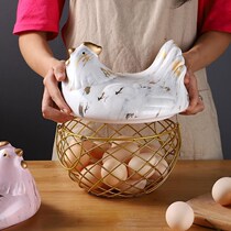 Creative Nordic household ceramic egg basket fruit and vegetable basket kitchen iron storage basket hen decoration storage