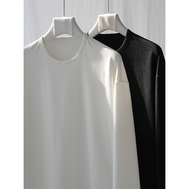 Ma·Fu Imported Sun-Dried Cotton and Linen Round-Neck Long-Sleeve T-Shirt for Men, Skin-Friendly Base Layer Top
