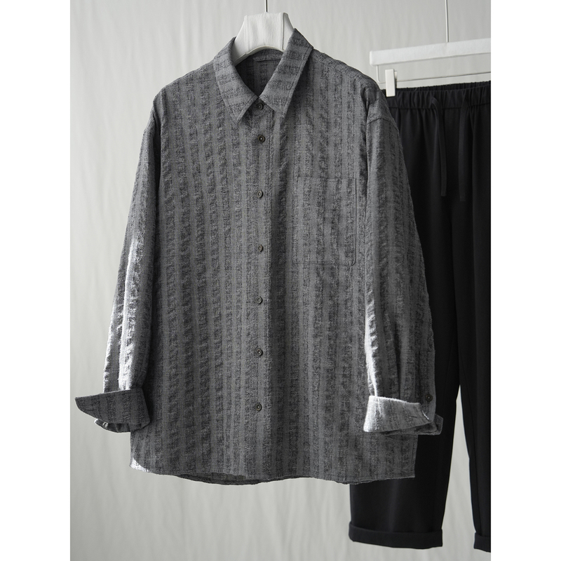 Ma·Fu Japanese Imported 100% Cotton Crinkled Plaid Shirt Men's Collared Shirt Comfortable Casual Shirt