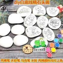 White hand-painted stone painting painted stone painting stone pebbles hand-painted stone painting diy handmade creative stone
