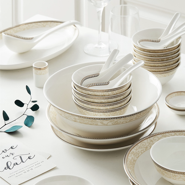 Luzerne Lusheng Chinese high-end underglaze color rice bowl soup spoon noodle bowl soup plate household 10 people food gift box