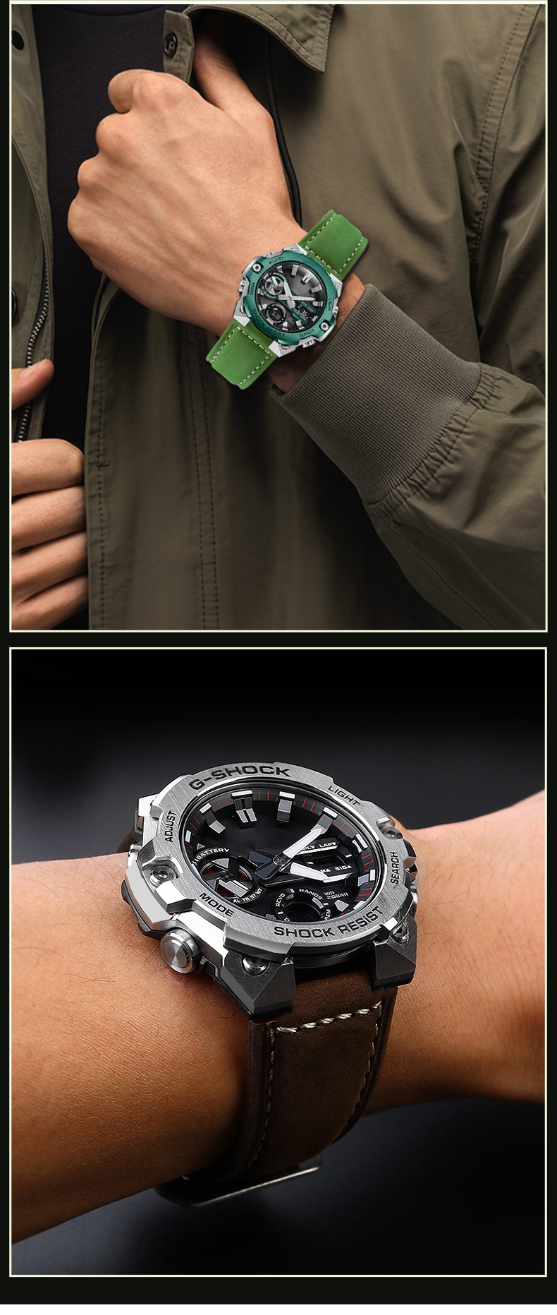 カシオgショックGST-B400/ GST-B200手首ストラップ革の時計ベルト牛革