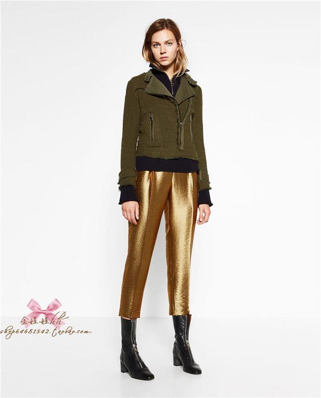 1 Zara Spring and Autumn Authentic Army Green Studded Soft Tweed Short Jacket Women's Slim Fit Biker Jacket 8061900 1 Zara Spring and Autumn Authentic Army Green Studded Soft Tweed Short Jacket Women's Slim Fit Biker Jacket 8061900