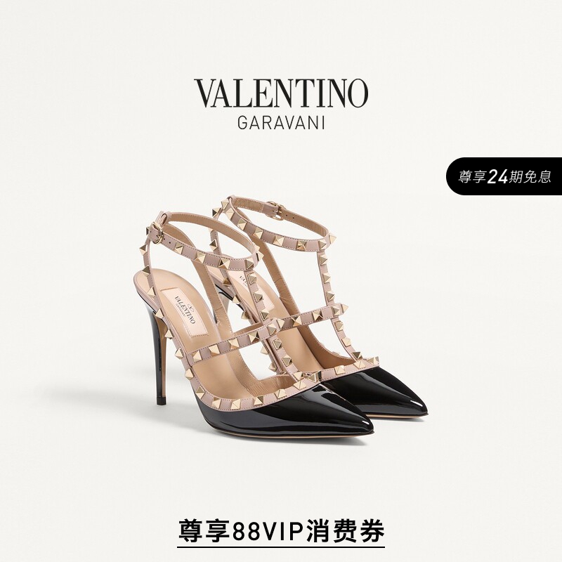 [24 Installments with No Interest] Valentino Women's Rockstud Patent Leather Studded High-Heeled Sandals