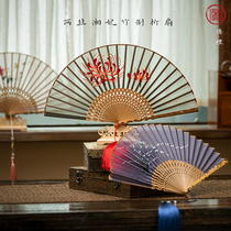 Xiang Chuanli Xiang Embroidery double-sided embroidered folding fan 2 silk pure hand embroidery craft Xiang Fei bamboo fan bone with base can be given as a gift