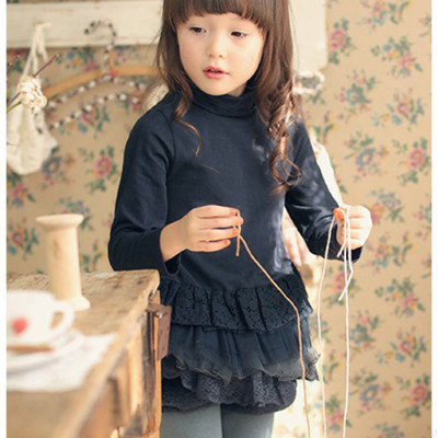 Spot Han Koi Pony@Korean Imported Children's Dress Amber Girl Fall and Winter Lace Love Leaves to bother T-shirt