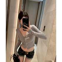 titi small sister (light oxygen scribe person) knit cardiovert female summer import tencel long sleeve wool short blouses