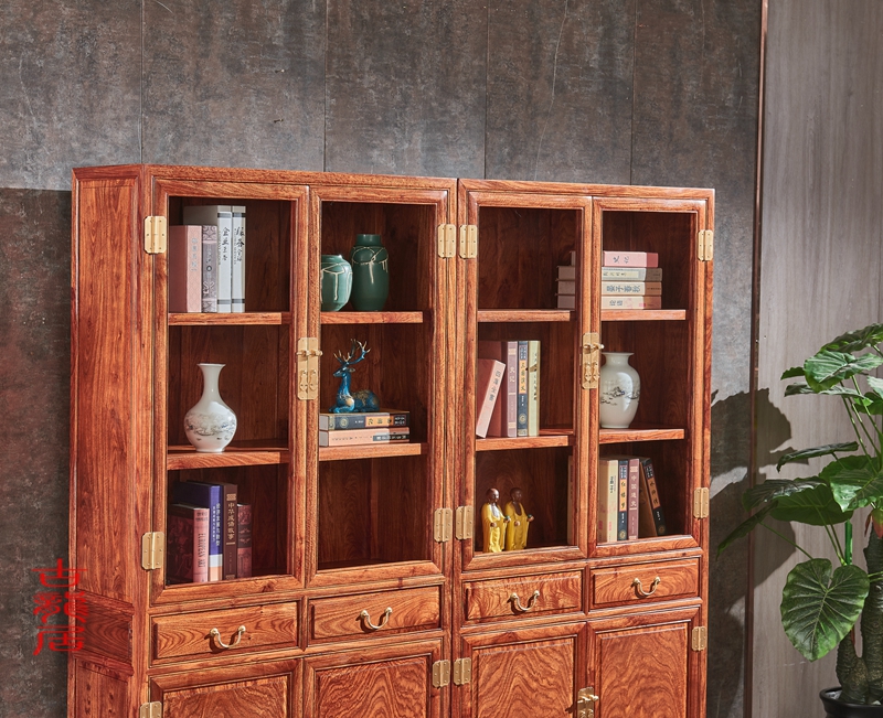 Boutique phòng học nóng đồ nội thất tủ sách gỗ gụ châu Phi huanghuali hedge trôi gỗ hồng mộc bốn cửa lưu trữ giá - Bộ đồ nội thất giường ngủ gỗ