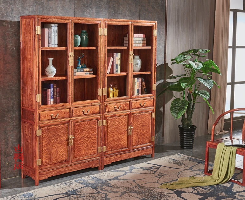 Boutique phòng học nóng đồ nội thất tủ sách gỗ gụ châu Phi huanghuali hedge trôi gỗ hồng mộc bốn cửa lưu trữ giá - Bộ đồ nội thất giường ngủ gỗ