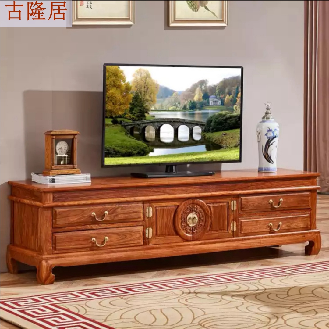 Gulongju mahogany furniture boutique hot selling living room Chinese minimalist floor cabinet four seasons flower hedgehog red sandalwood TV cabinet