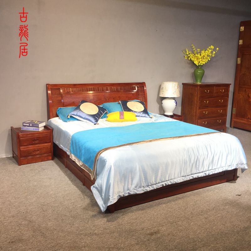 Ancient Longhu Red Wood Furniture Modern Minimalist Master Bedroom With Double Bed Flowers Pear Tinged Hedgehog Purple Sandalwood Chinese Classical Large Bed