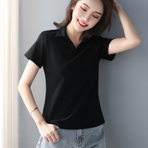 Short sleeve 2021 new female V-neck base shirt lapel early spring T-shirt short coat women design sense minority summer