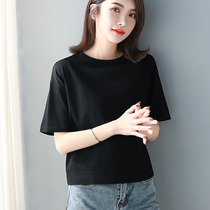 2021 new womens T-shirt short design sense base shirt spring and autumn black short sleeve loose early autumn small shirt